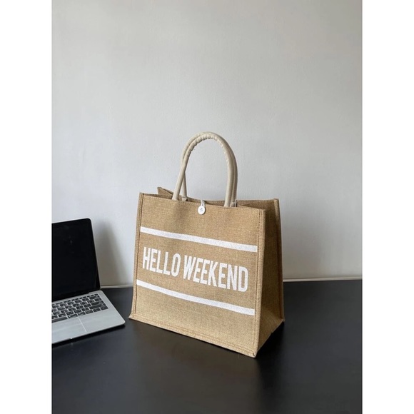 Hello Weekend Graphic Top Handle Tote Bag - Picture 2 of 8